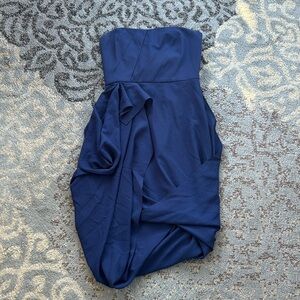 BCBGMAXAZRIA Runway Strapless Draped Cocktail Dress Mayan Blue 0